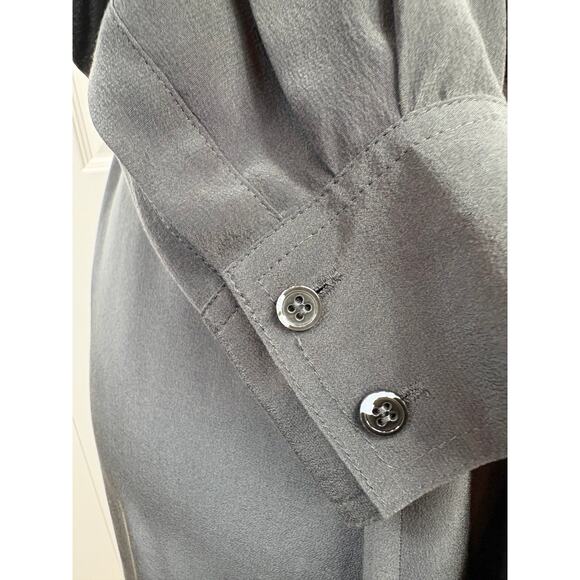 Eileen Fisher Silk Gray Button Down Dress Size S Roll Up Sleeves Front Pockets - Picture 7 of 12
